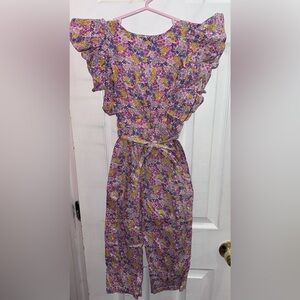 Bisby Girls Floral Ruffle Sleeve Jumpsuit Romper Size 10 Purple Multicolor